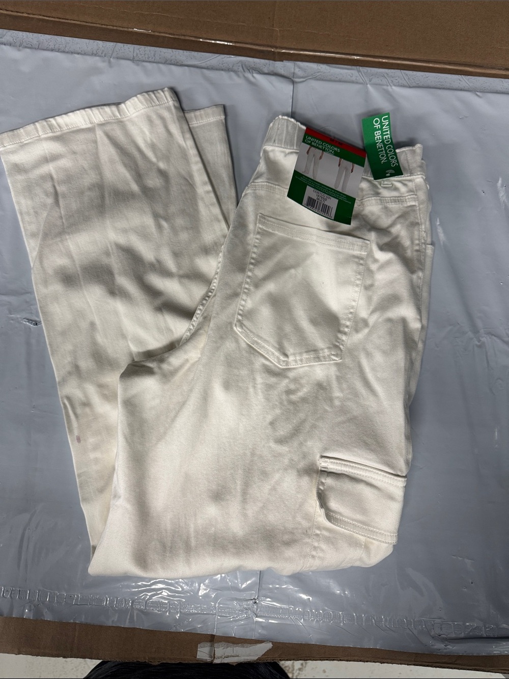 United Colors Of Benetton Women's White Straight-Leg Utility Pants